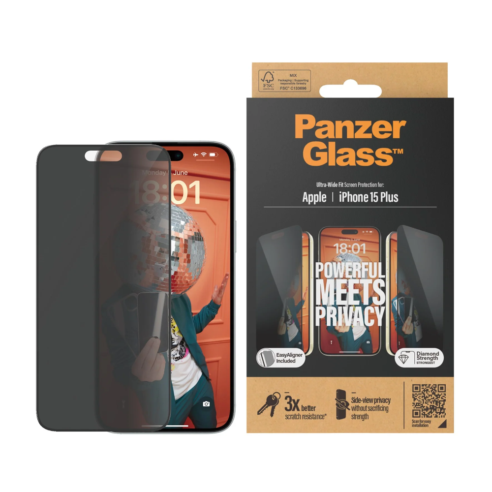 PanzerGlass Privacy Screen Protector for iPhone 15 Plus